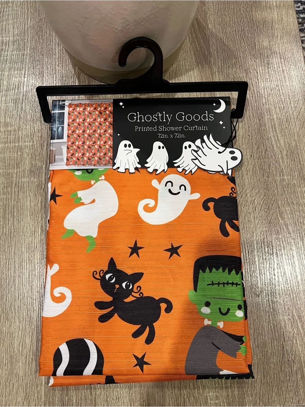 Halloween Shower Curtain - Orange Ghost & Monster Print